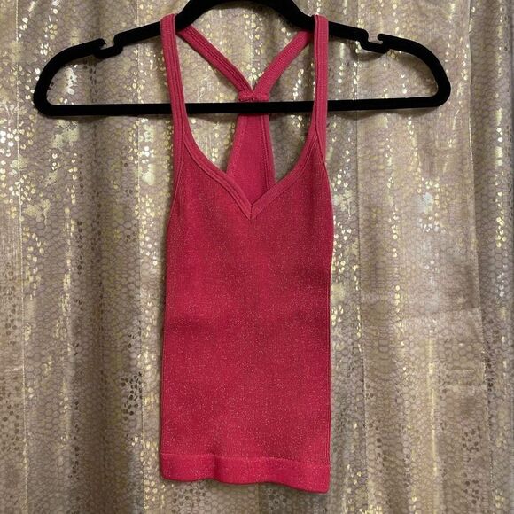 Free People Happiness Runs Lurex Sweetheart Crop Tank Pink Glitter Lovestruck - Picture 1 of 8
